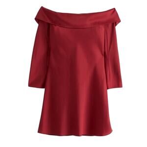 NWOT Abercrombie & Fitch Satin Off-Shoulder Mini Dress Red Long Sleeve Size XL